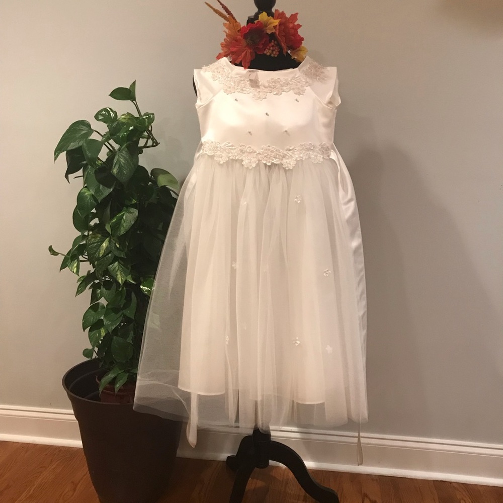White Satin and Tulle Big Girls Dress